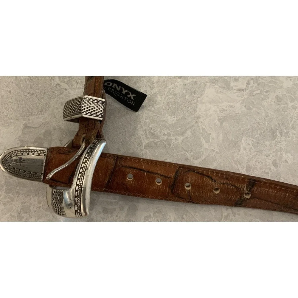 Vintage 1993 Onyx By Brighton 12506 Brown Croc Alligator Leather Size 40 Belt